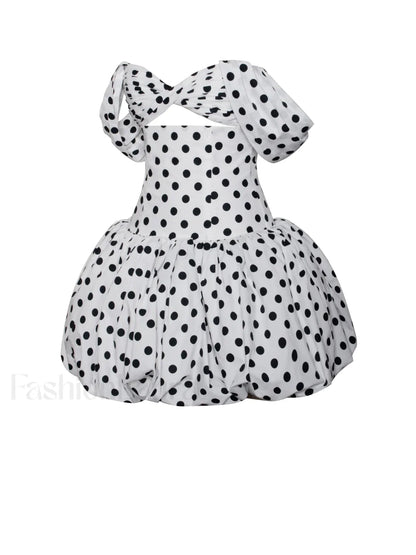 Umika Polka Dots Charming Bubble Hem Mini Dress