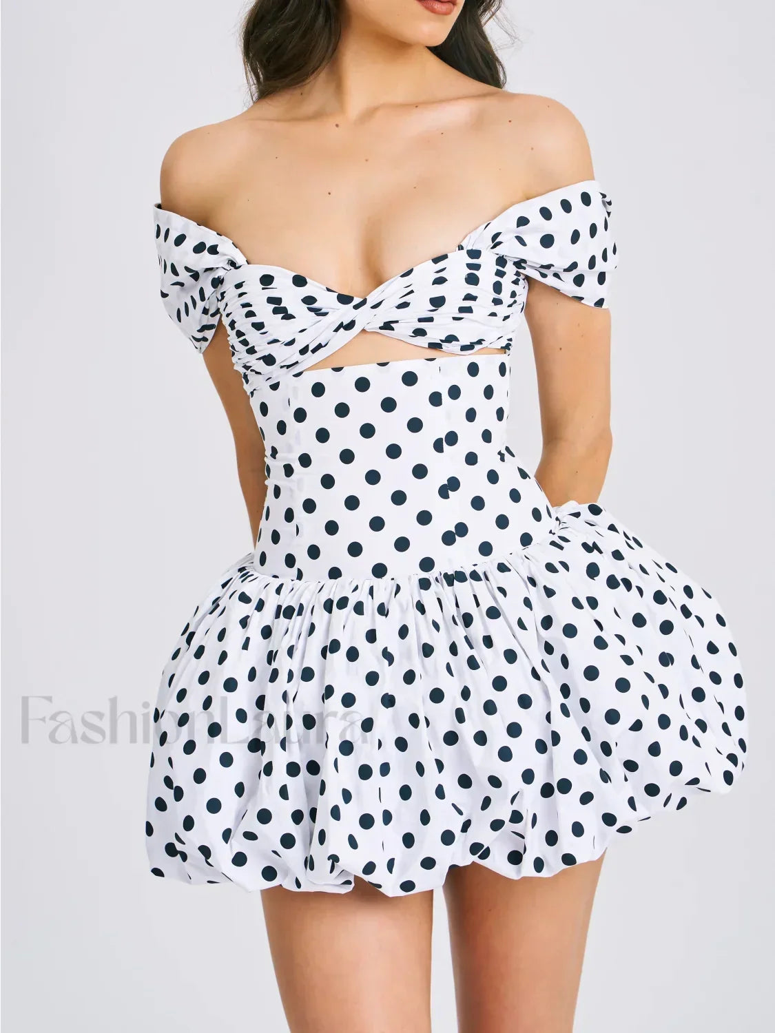 Umika Polka Dots Charming Bubble Hem Mini Dress