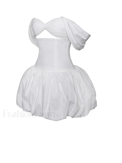 Umika White Bubble Charming Hem Mini Dress