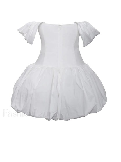 Umika White Bubble Charming Hem Mini Dress