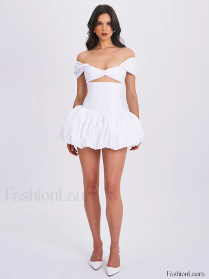 Umika White Bubble Charming Hem Mini Dress