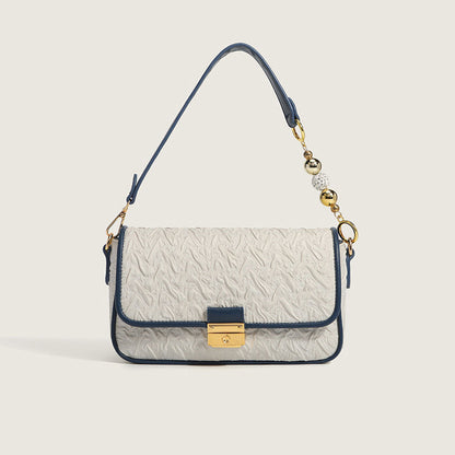 Bead Trimmed Buckled Ruched Shoulder Bag - White