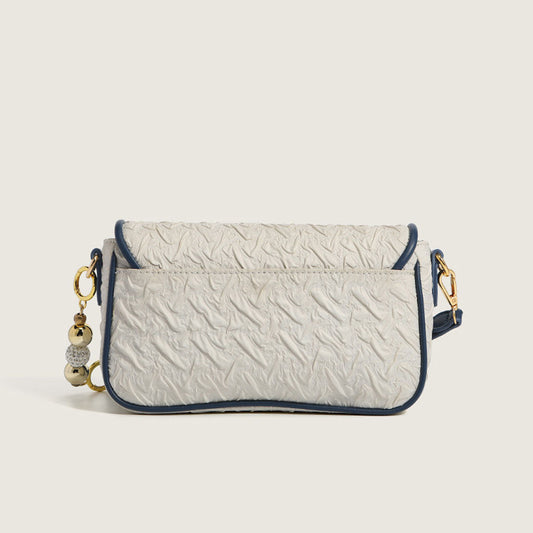 Bead Trimmed Buckled Ruched Shoulder Bag - White