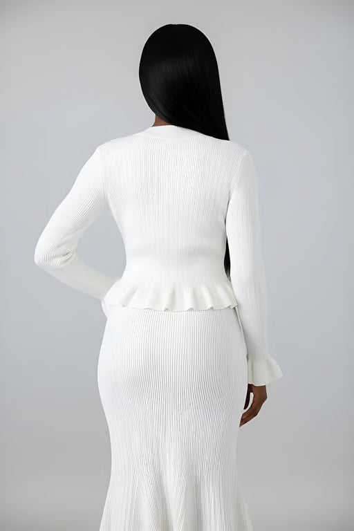 Solid Knit Button Top And Ruffle Mermaid Skirt Set