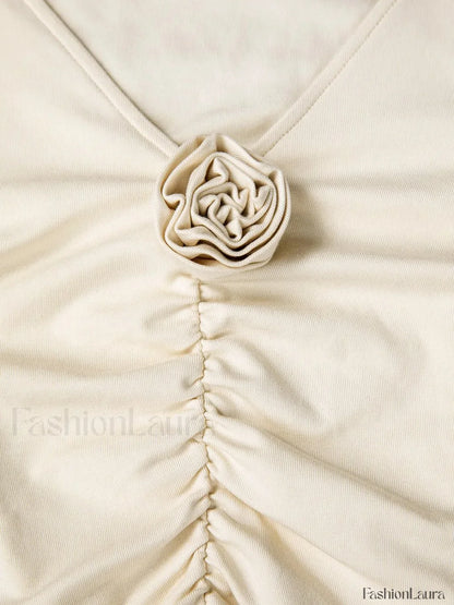 V-neck Draped Floral Detail Modern Blouse with Matching Scarf