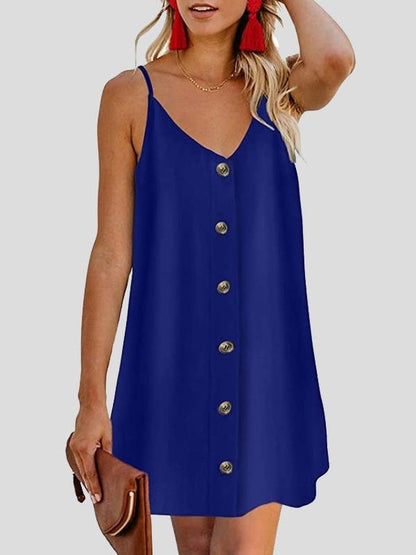 KittenAlarm - V-neck Single-breasted Sleeveless Suspender Dress