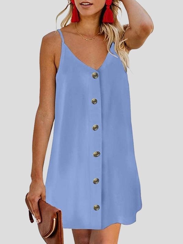 KittenAlarm - V-neck Single-breasted Sleeveless Suspender Dress