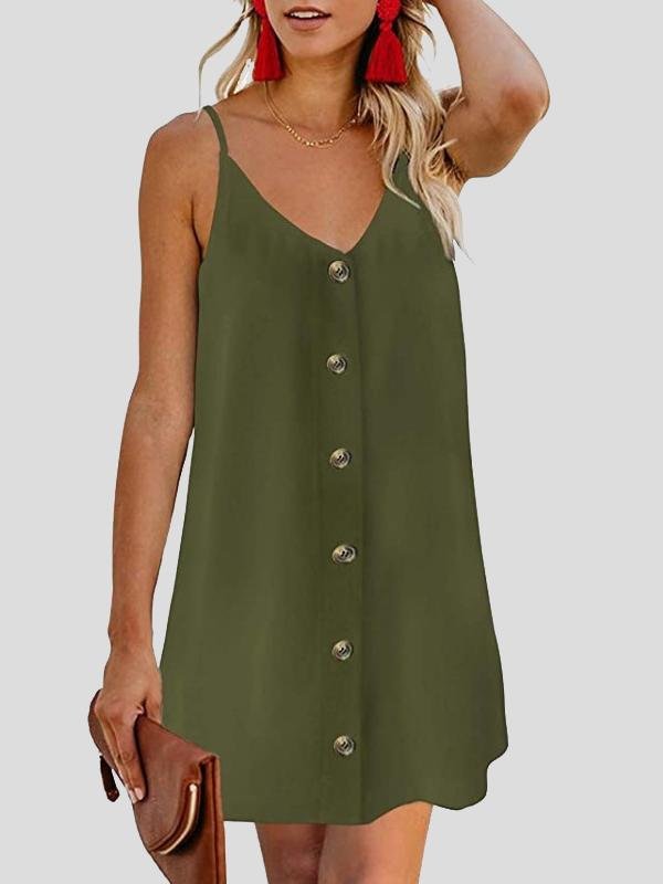 KittenAlarm - V-neck Single-breasted Sleeveless Suspender Dress