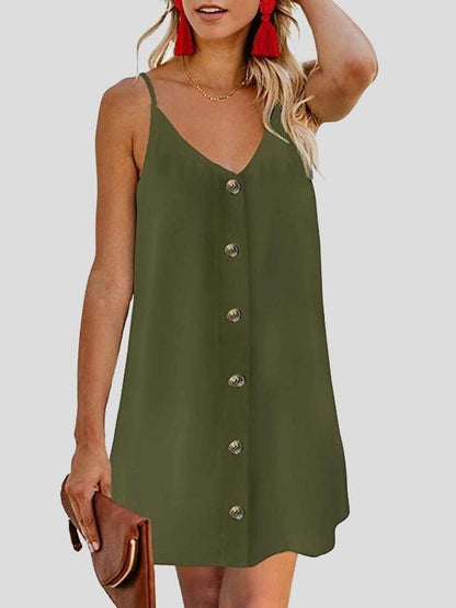 KittenAlarm - V-neck Single-breasted Sleeveless Suspender Dress