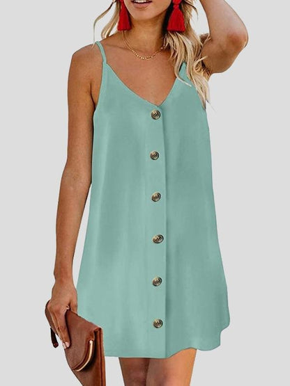KittenAlarm - V-neck Single-breasted Sleeveless Suspender Dress