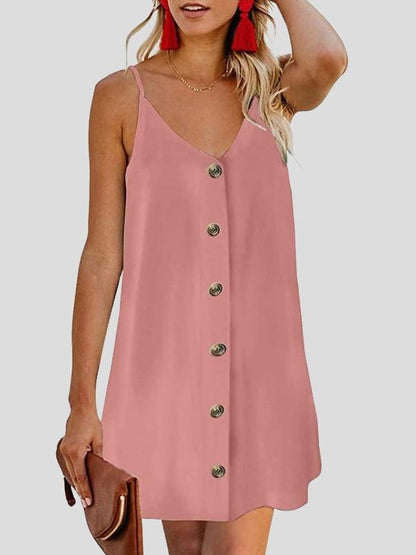 KittenAlarm - V-neck Single-breasted Sleeveless Suspender Dress