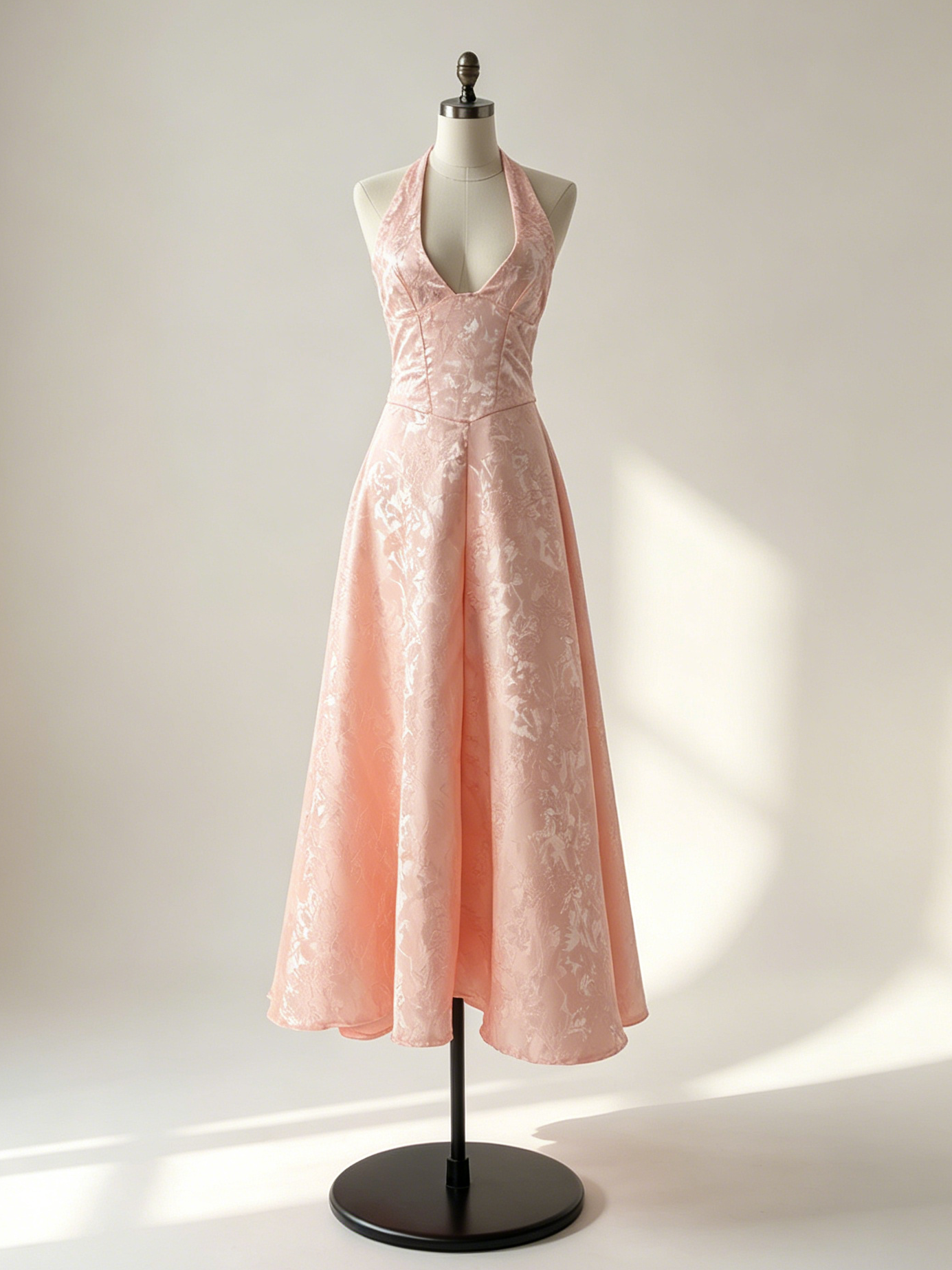 Soft Pink Floral Midi Dress Halter Summer A-line Vintage Dress For Women 2026