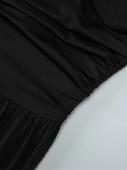 Asymmetric One-Shoulder Ruched Pleated Bodice Maxi Gown