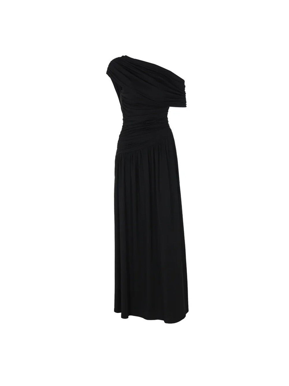 Asymmetric One-Shoulder Ruched Pleated Bodice Maxi Gown