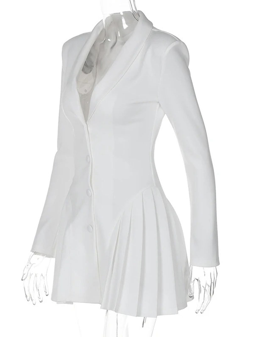 Single-Breasted Blazer Collar Deep V-Neck Pleated Ruffle Hem Mini Dress