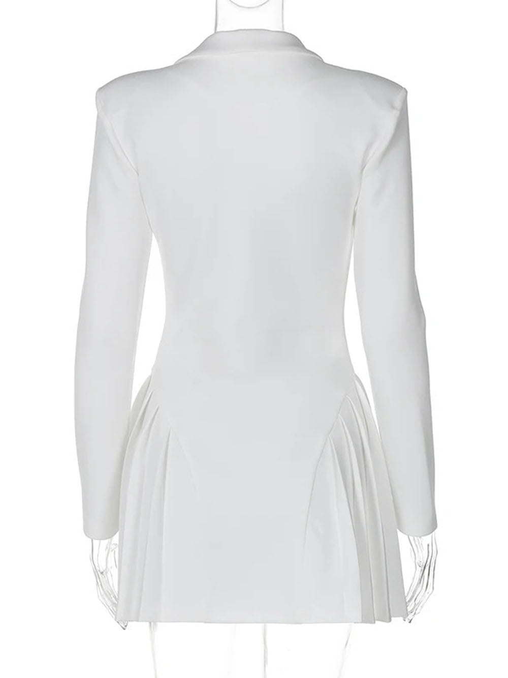 Single-Breasted Blazer Collar Deep V-Neck Pleated Ruffle Hem Mini Dress