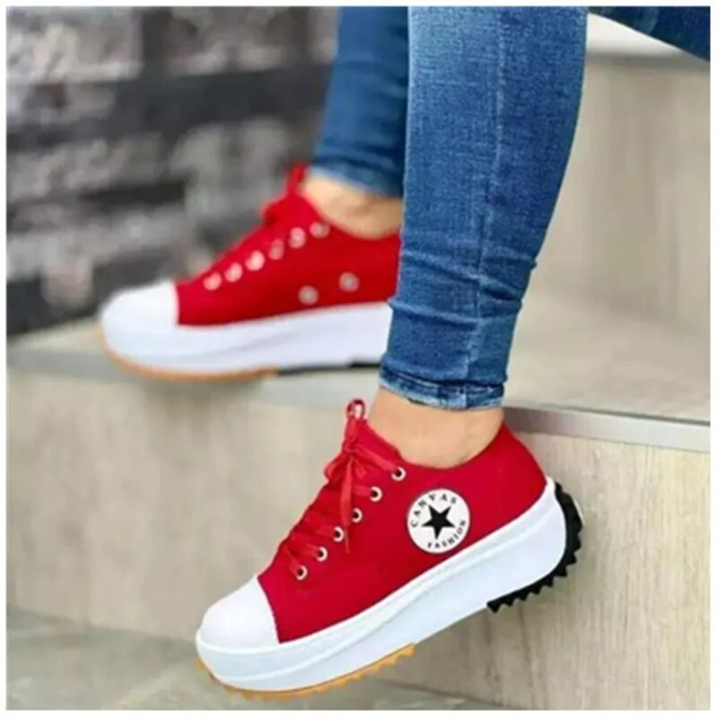 Women's Lace-Up Platform Sneakers – Trendy Canvas Star Trainers