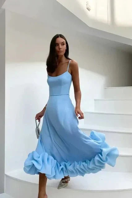 Scoop Neck Spaghetti Strap Tiered Ruffle Hem Maxi Dress