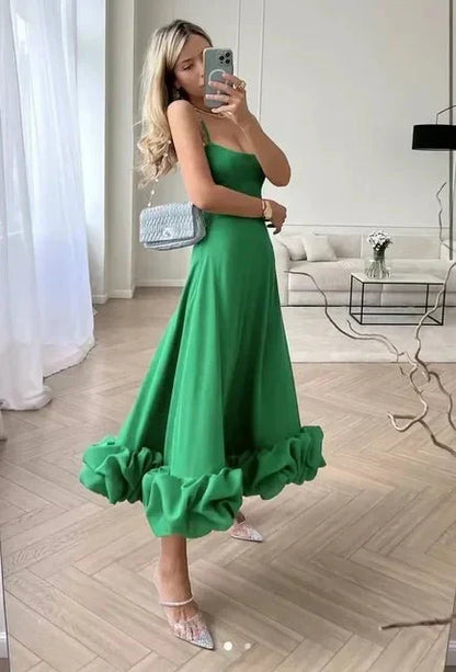 Scoop Neck Spaghetti Strap Tiered Ruffle Hem Maxi Dress