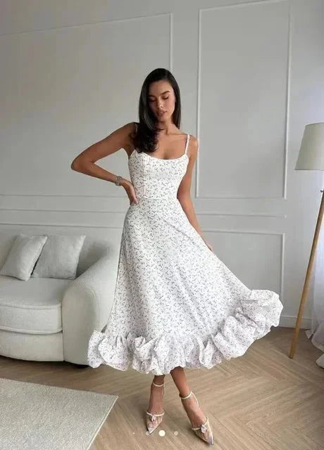 Scoop Neck Spaghetti Strap Tiered Ruffle Hem Maxi Dress