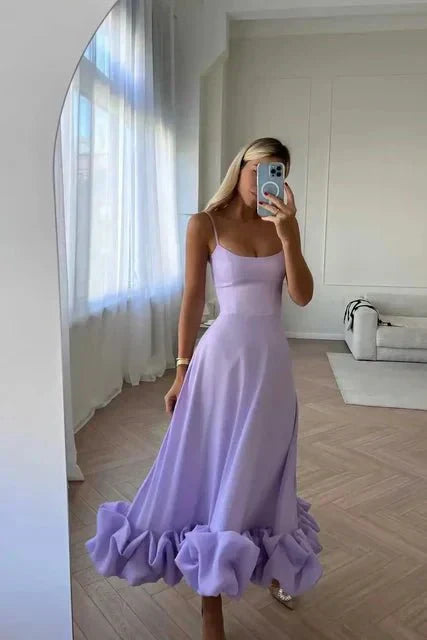 Scoop Neck Spaghetti Strap Tiered Ruffle Hem Maxi Dress