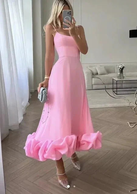 Scoop Neck Spaghetti Strap Tiered Ruffle Hem Maxi Dress