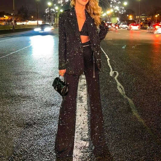 KittenAlarm - Vennie Studded Blazer Top & Pants 3 piece Set