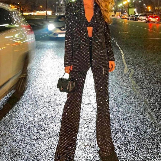 KittenAlarm - Vennie Studded Blazer Top & Pants 3 piece Set