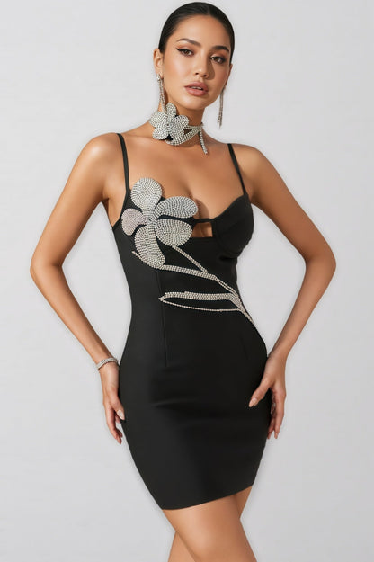 Geri Floral Rhinestone Bandage Mini Dress