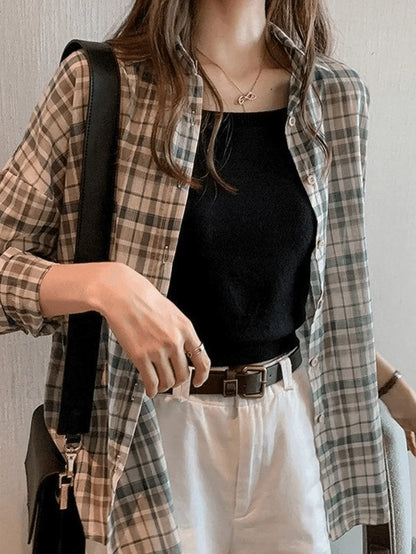 Vintage Checkered Long Sleeve Button Blouse