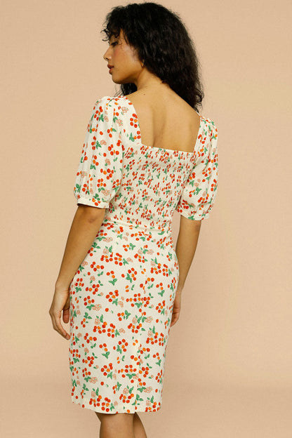 Print Smocked Square Neck Puff Sleeve Bodycon Mini Dress