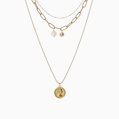 Boho Coin Charm Layered Pendant Necklace in Gold