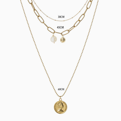 Boho Coin Charm Layered Pendant Necklace in Gold