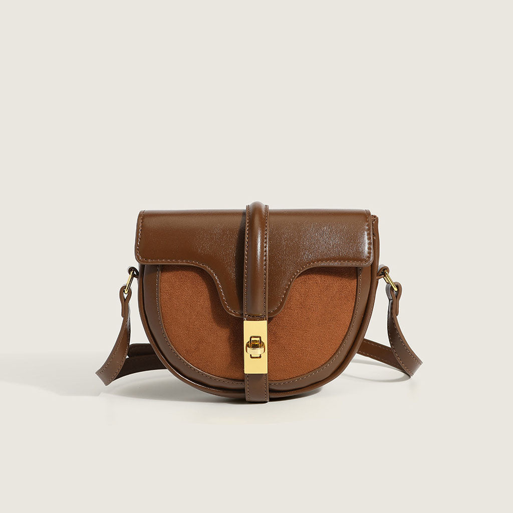 Vintage Gold Buckled Saddle Bag - Coffee