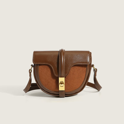 Vintage Gold Buckled Saddle Bag - Coffee