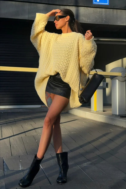 Vintage Crewneck Cable Knit Loose Sweater