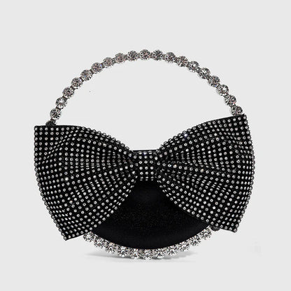 Vintage Crystal Bow Velvet Clutch Bag - Black