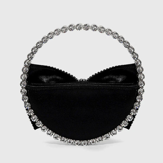 Vintage Crystal Bow Velvet Clutch Bag - Black