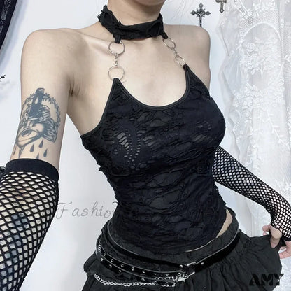 Vintage Cyberpunk Y2K Sexy Backless Harajuku O-neck Bodycon Halter Crop Top