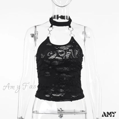 Vintage Cyberpunk Y2K Sexy Backless Harajuku O-neck Bodycon Halter Crop Top