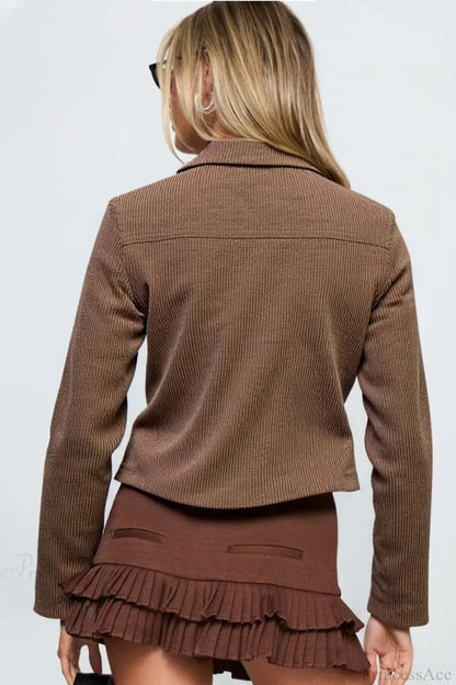 Vintage Dark Brown Street Slim-Fit Y2K Utility Jacket