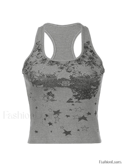 Vintage Floral Star Print Tank Top