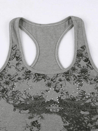 Vintage Floral Star Print Tank Top