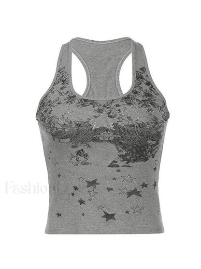 Vintage Floral Star Print Tank Top