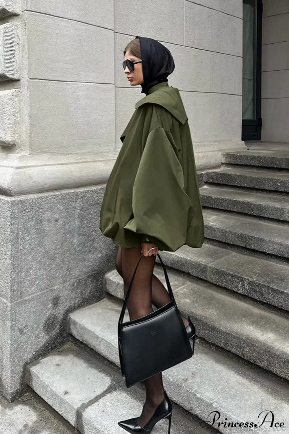 Vintage Green Unique Loose Slimming Coat