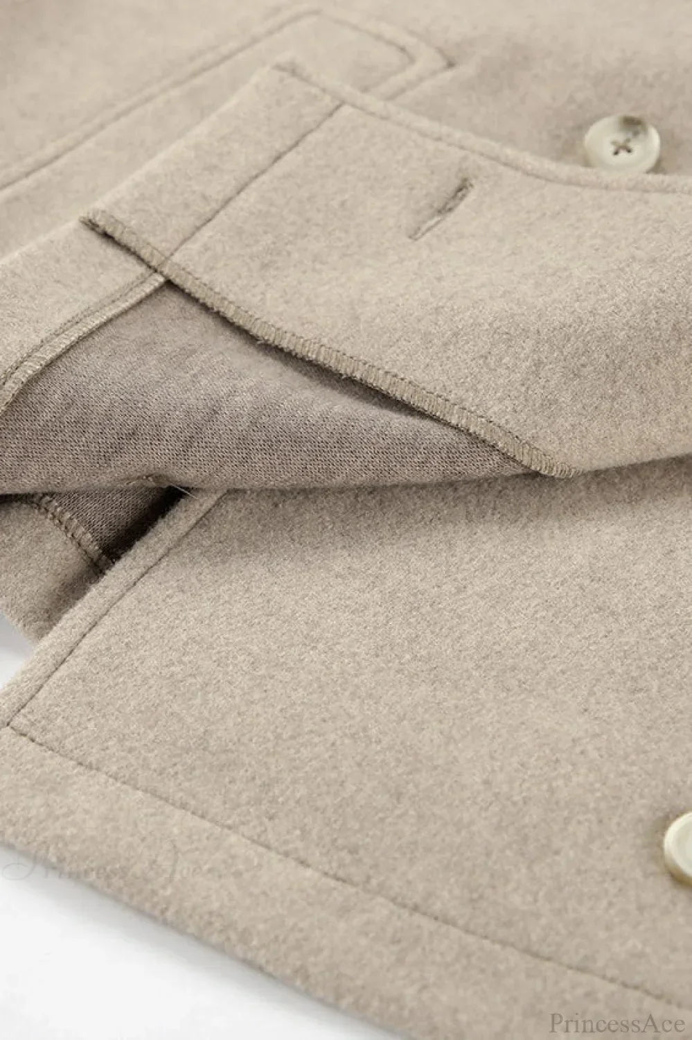 Vintage Khaki Double Breasted Thickened Wool Blend Coat