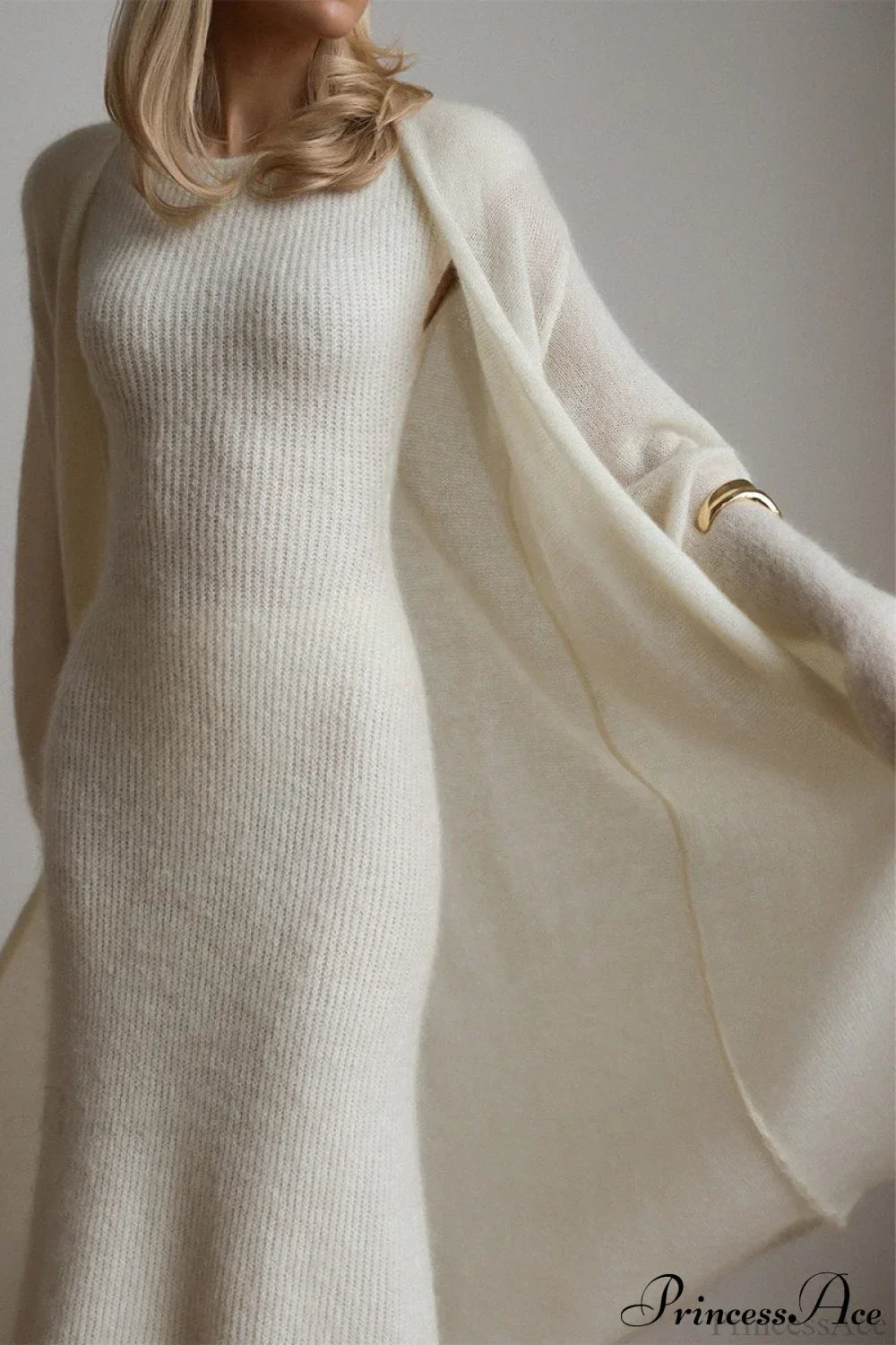 Vintage Knit Cardigan and Sleeveless Dress Two Piece Set