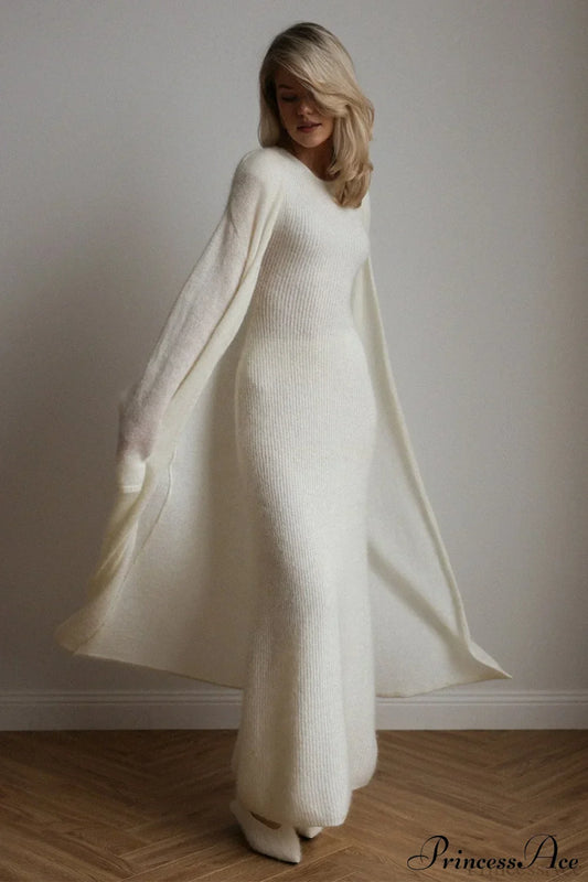 Vintage Knit Cardigan and Sleeveless Dress Two Piece Set
