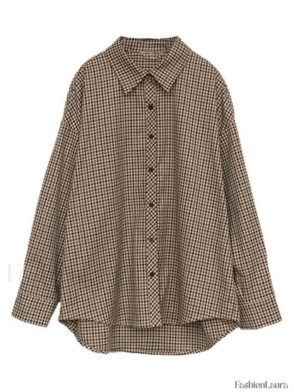 Vintage Long Sleeve Checkered Blouse