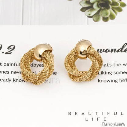 Vintage Metallic Twisted Weaving Round Circle Dangle Earrings Wedding Earring